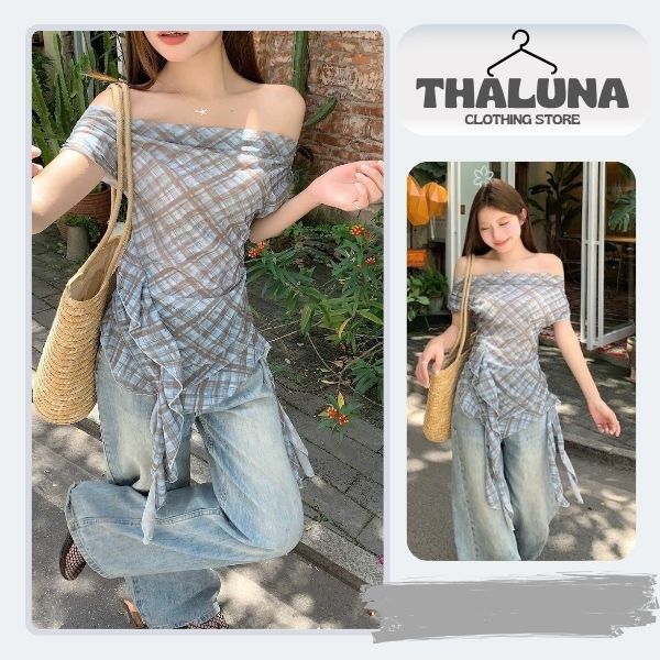 THALUNA ÁO CARO TRỄ VAI LỆCH Եà – STYLE HÀN QUỐC TREND