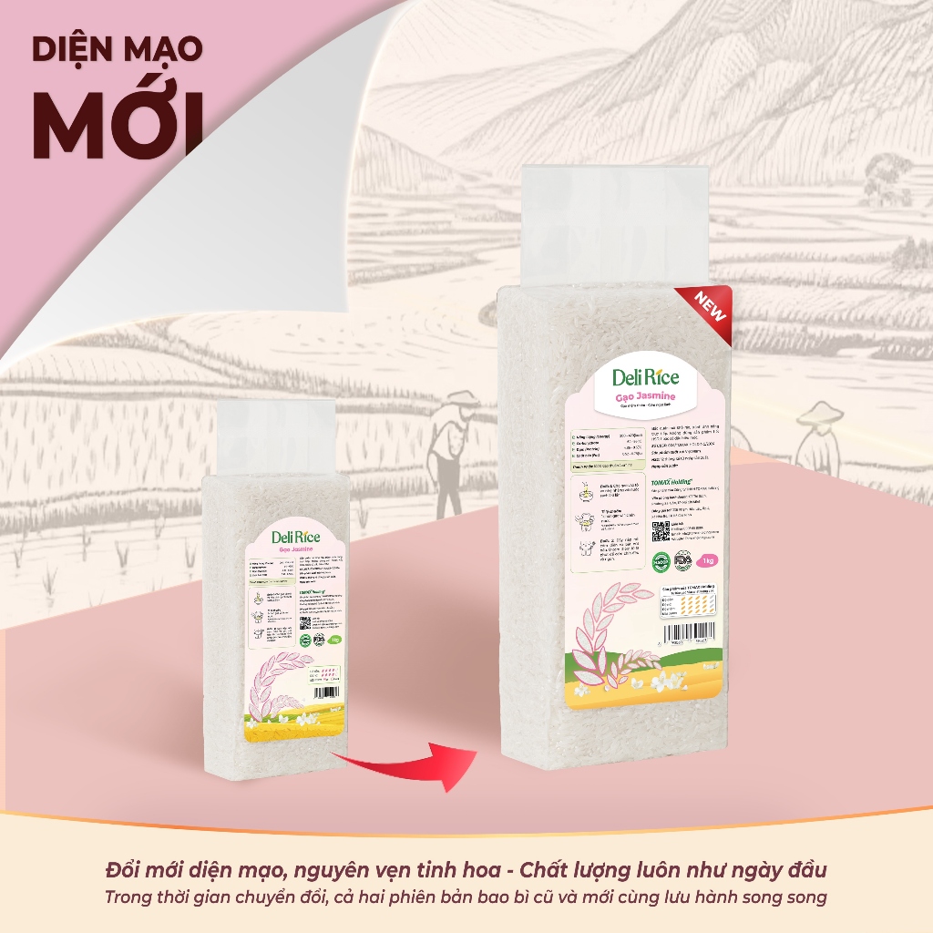 [ĐÃ VỀ HÀNG] Combo 3 túi Gạo Deli Rice Jasmine thơm dẻo mềm 1kg Tomax