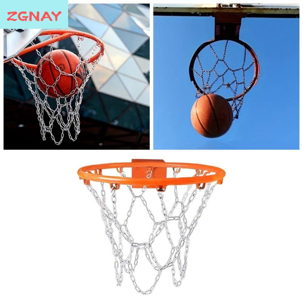 ZGNAY STUDIO 12 vòng Lưới xích sắt bóng rổ Không biến dạng Dày Lưới bóng rổ Lưới vành khung thành Thay thế Vòng Bóng Rổ Treo Huấn luyện