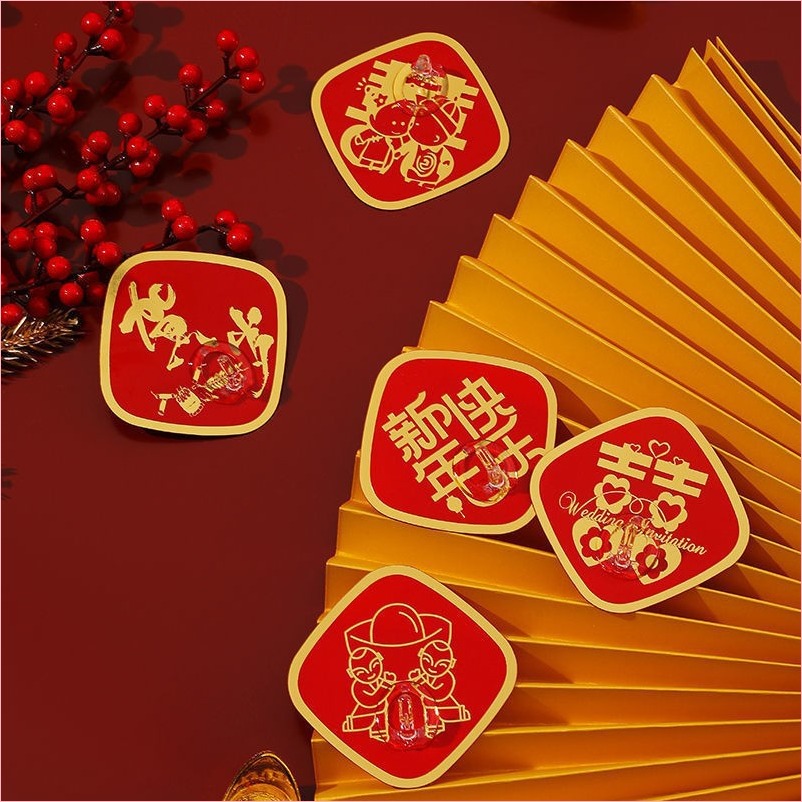 Chúc mừng năm mới, không đục lỗ, móc dính chắc chắn, lời chúc hạnh phúc, không móc đinh, nhãn dán không dấu vết trên tường, lời chúc phúc, lời chúc phúc tự dính LZD
