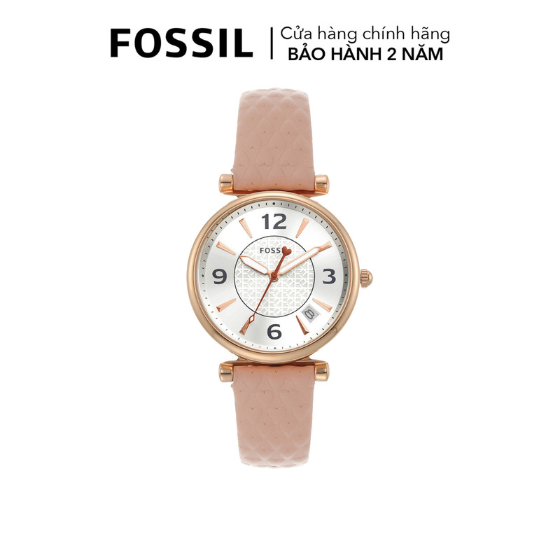 Đồng hồ nữ fossil carlie dây da, mặt 35 mm, màu nude, es5269