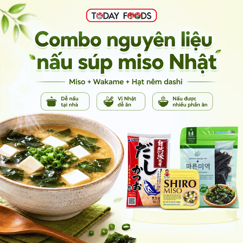 Combo nguyên liệu nấu súp miso Nhật 3 món | Miso 300g, wakame 50g, hạt nêm dashi 42g tùy chọn