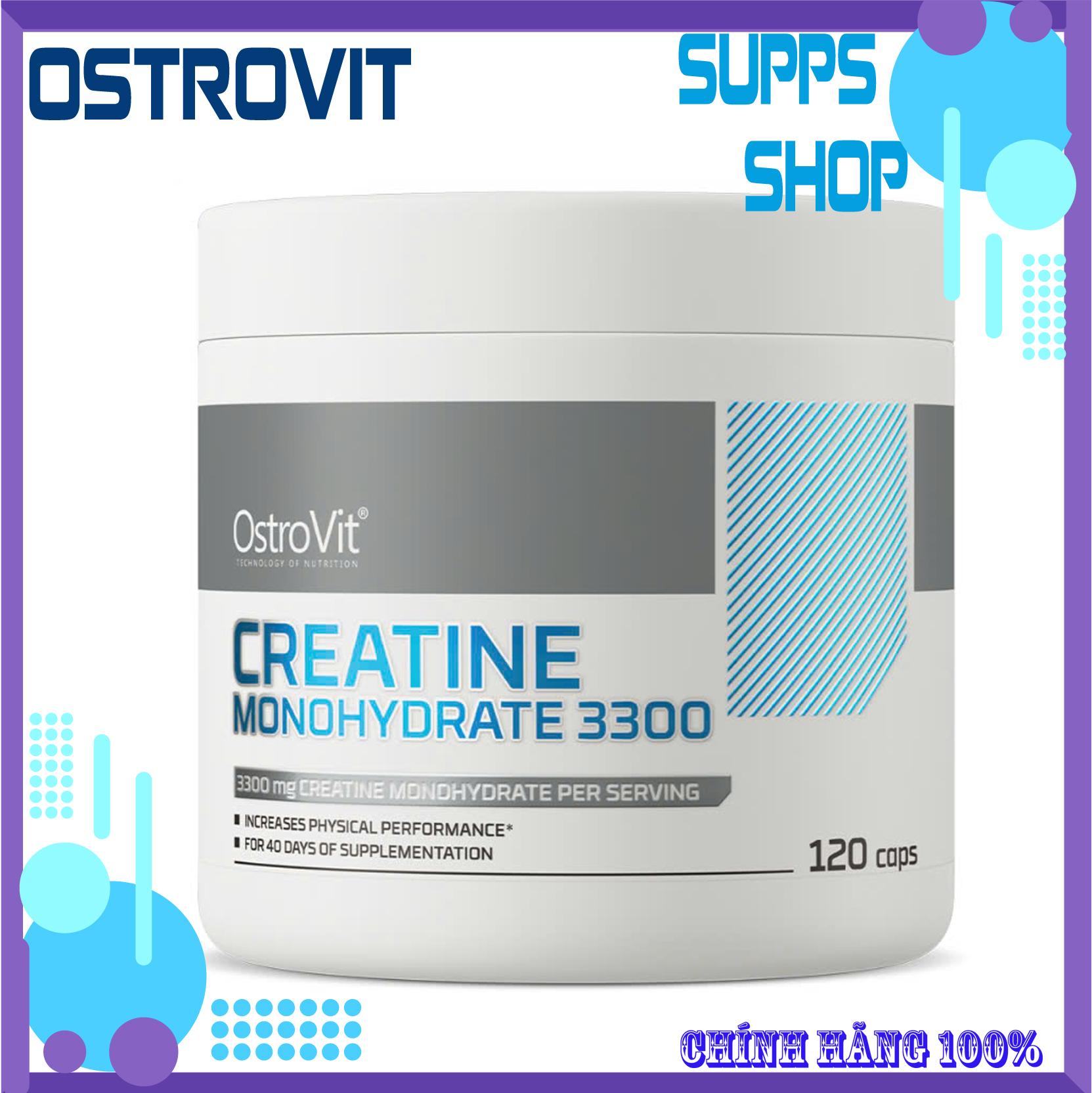 Creatine Monohydrate Ostrovit 3300 Mg 120 Tablets - Strength-Boosting Pills, Fast-Absorbing Muscle-Building Pills