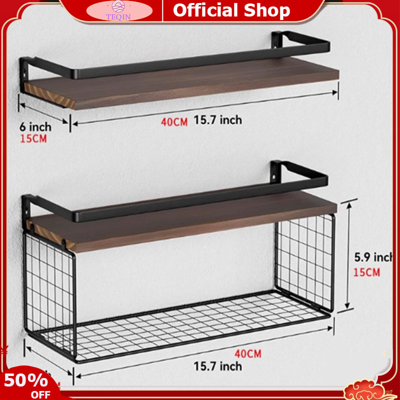 TEQIN IN stock Wall Mounted Shelves With Storage Basket Multifunctional Floating Rack For Living Room Nursery Bathroom Bedroom ราคา 508 บาท*ส่งฟรี