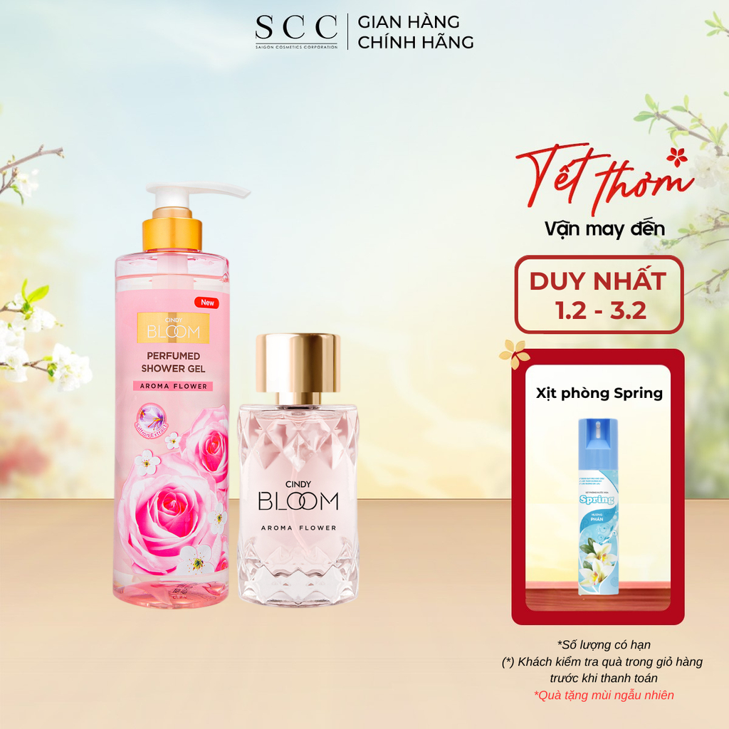 Combo Sữa Tắm + Nước Hoa Cindy Bloom Aroma Flower Ngọt Ngào Nữ Tính 640g + 30ml