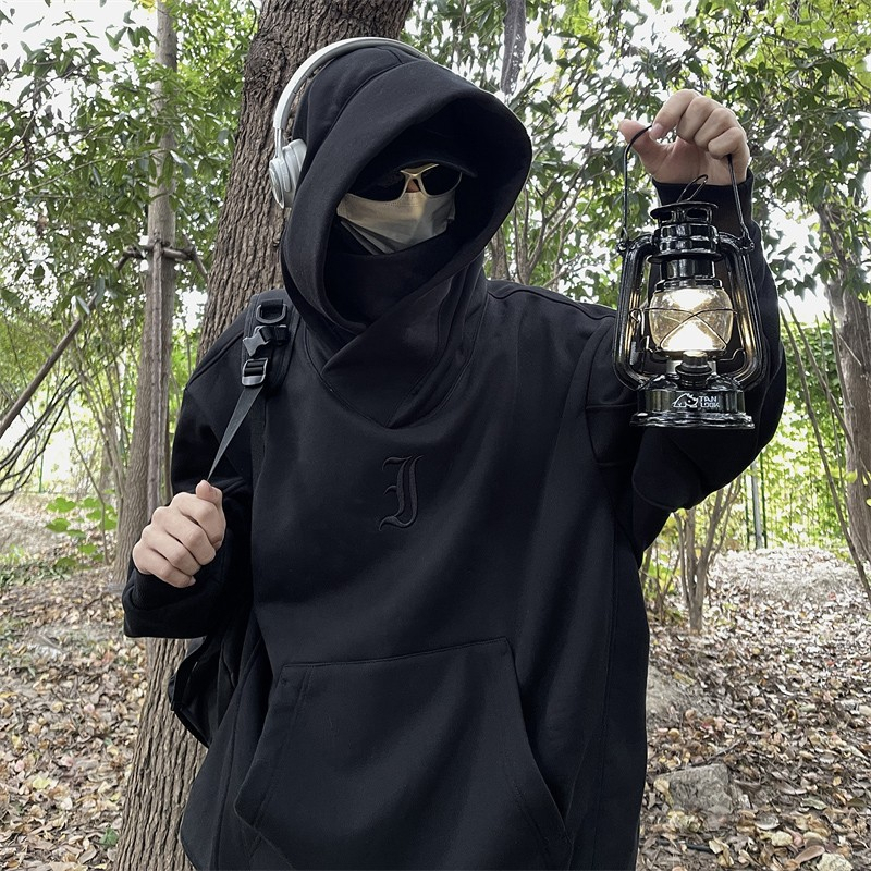 Áo hoodie ninja có mũ trùm đầu cao cổ form rộng , áo khoác nỉ ninja nam nữ nỉ cổ xếp nếp phong cách 