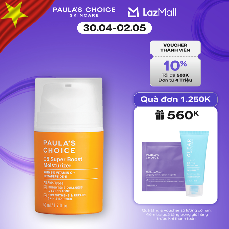 Kem dưỡng ẩm Vitamin C làm sáng da và tăng sinh collagen Paula's Choice C5 Super Boost Moisturizer 50ml 2900