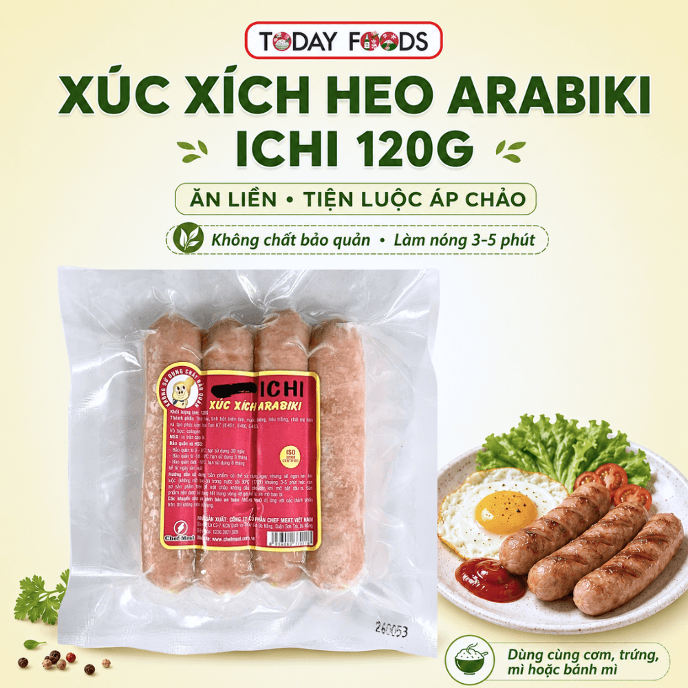Xúc Xích Heo Arabiki Ichi 120g Đông Lạnh, Không Chất Bảo Quản, Ăn Liền Tiện Luộc Áp Chảo