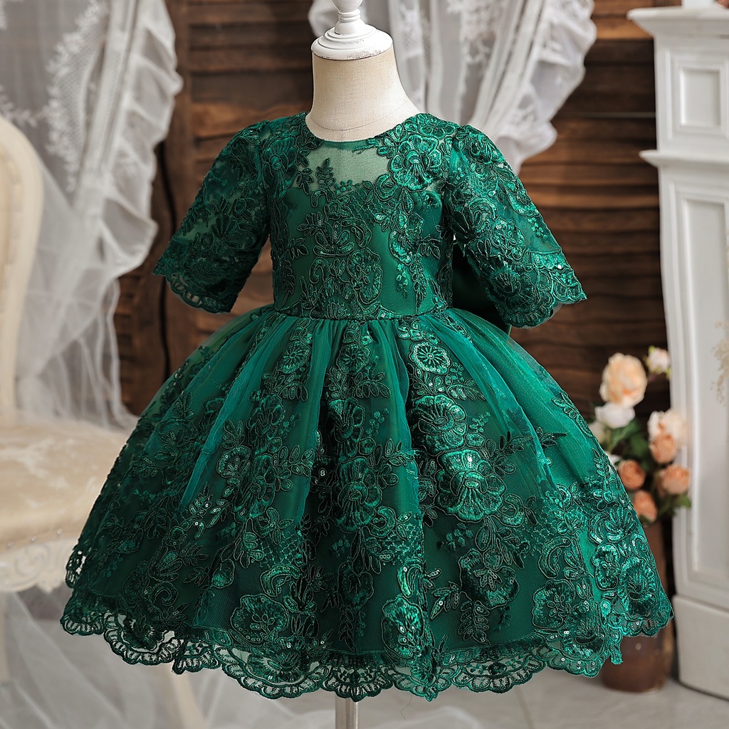 emerald green gown for flower girl