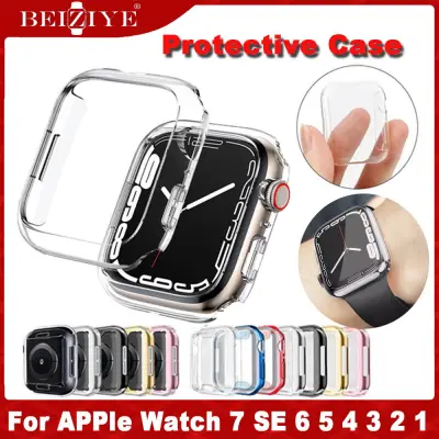 New case TPU Screen Protective compatible with apple watch 7 SE 6 5 4 41mm 45mm i Watch 3 2 1 40mm 44mm 38mm 42mm Screen protector case silicone soft Clear Cover compatible with Apple watch series 7 6 5 4 3 2 1 SE Smart Watch Acceccories