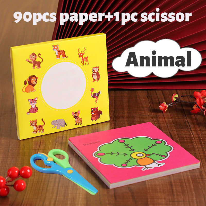 Geetoy 90pcs Theme Paper Cutting Safety Scissors Kids DIY Handmade Fine Motor Skill Educational Toys