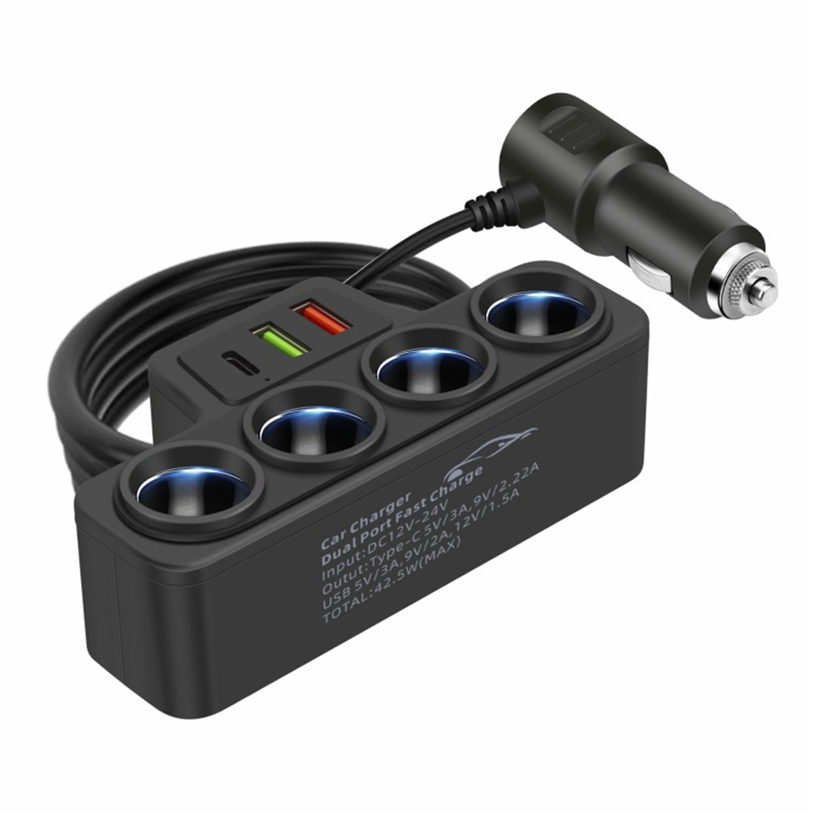 LM Intelligent Safety Car Usb Charger Car Charger with Double-sided Tape Fast Charging Car Charger with 3 Usb Ports Qc3.0 and Pd 3.1a 120w 4-socket Splitter for Cars Suvs Vans Overheating Protection ราคา 165 บาท*ส่งฟรี