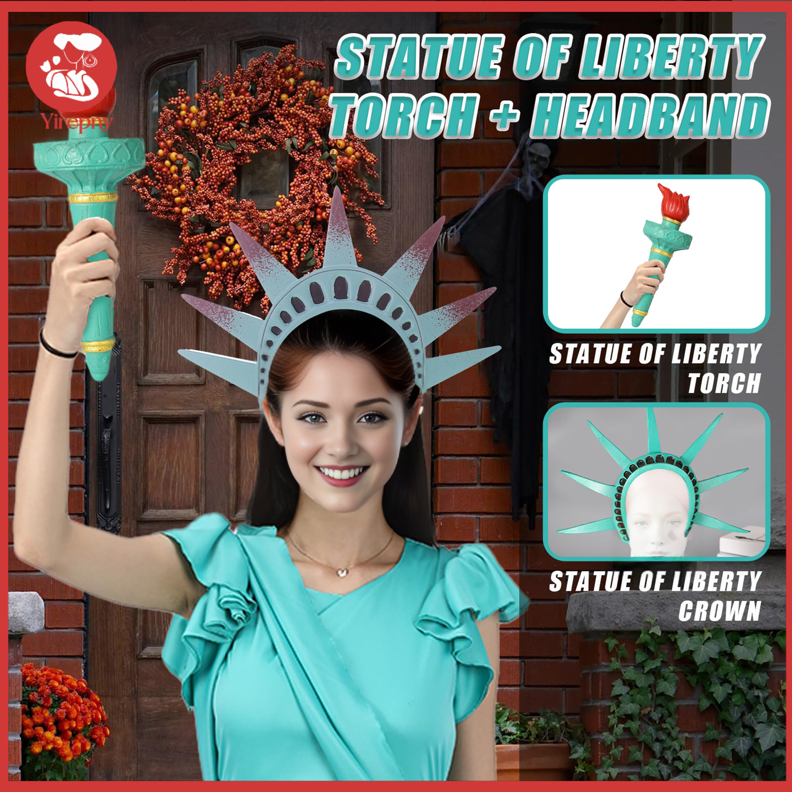 Yirepny Statue of Liberty Headband Crown Torch Cosplay Lady Liberty Costume Accessories 4th of July Independence Day Hair Hoop ราคา 242 บาท*ส่งฟรี