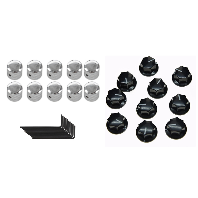 10Pcs Metal Dome Guitar Speed Control Knob Tone Volume Knob Buttons with Wrench & 10Pcs Guitar Knobs Amplifier Amp Knob
