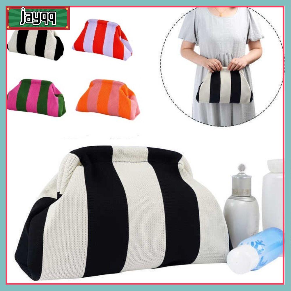 JAYQQ Đan Túi ví cầm tay đi biển Sọc Sức chứa lớn Ví đựng bánh bao Di động Đan móc Túi xách đan móc Mùa hè