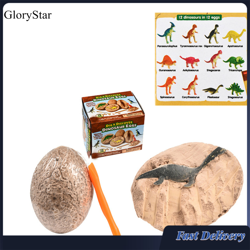 GloryStar Dino Eggs Excavation Set of 12 Dinosaurs Fossil Dig Up Kit Archaeology Science Gift