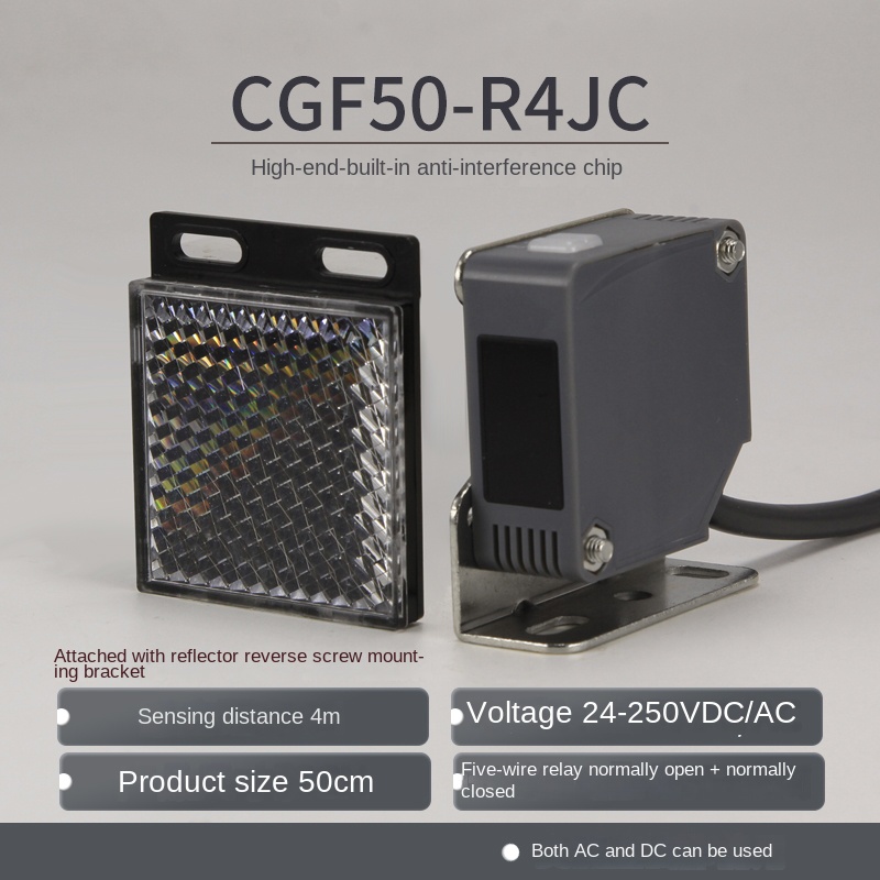 Cảm Biến Quang Điện CGF50-R4JC/AC/DC Gương | CGF70-R5JC CNTD - Thường Mở+Đóng, AC/DC 24V, 10-30VDC, 90-250VAC, Phát Hiện Chính Xác