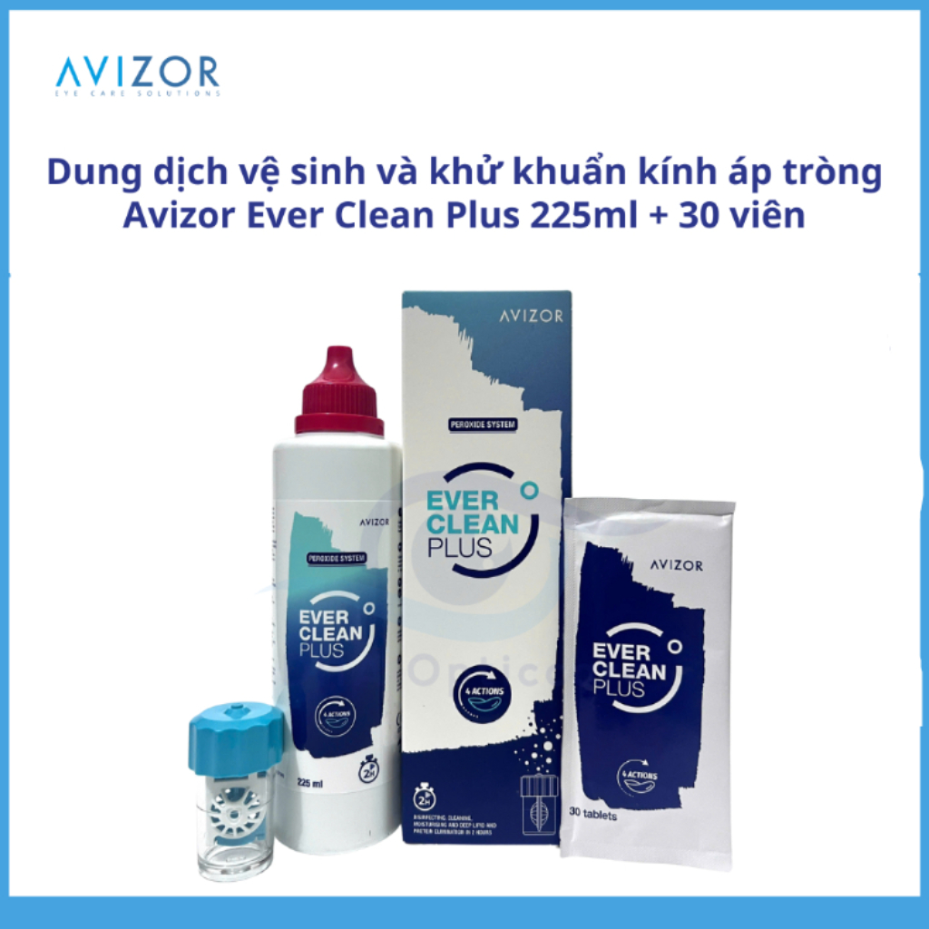 Dung dịch vệ sinh và khử khuẩn kính áp tròng Avizor Ever Clean Plus 225ml + 30 viên