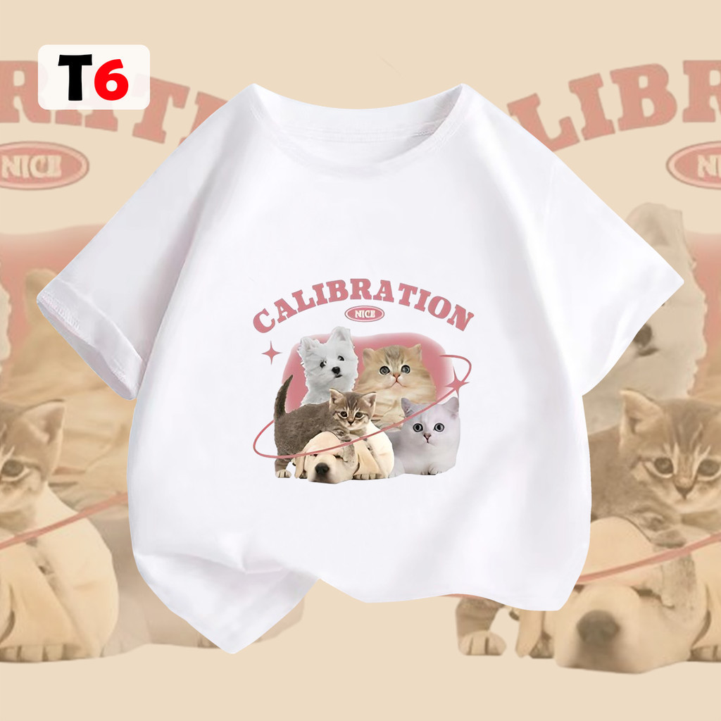 T6⚡พร้อมส่ง⚡kids clothes เสื้อยืดคอกลมเด็กผ้าฝ้าย แมวสไตล์เกาหลี🌼100% Cotton 6สี 100-140 ราคา 149 บาท*ส่งฟรี