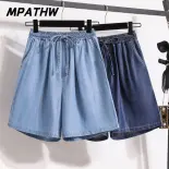 MPATHW  Quần short jeans nữ mùa hè dáng rộng lưng cao kiểu A-line thoải mái, chất liệu mỏng nhẹ