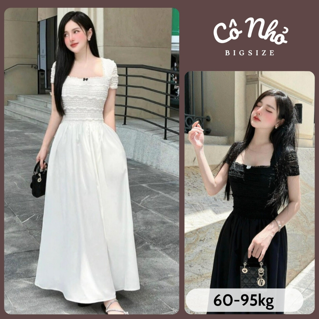  Đầm Thiết Kế Bigsize Nữ Phối Ren Cổ Vuông Tay Ngắn Dáng Xòe Thanh Lịch G673 G674- ĐẦM REN 