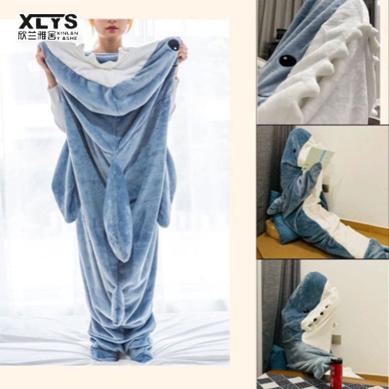 Shark blanket adult super soft soft flannel hoodie sleeping bag can wear loose one-piece pajamas at home ราคา 480 บาท*ส่งฟรี