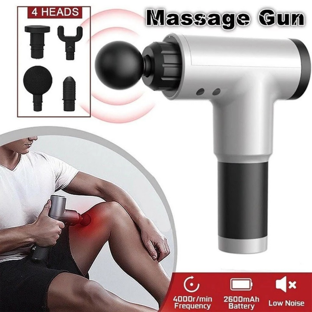 Máy massage cầm tay 6 chế độ 4 đầu. Súng mát sa đấm lưng, đau giãn cơ. Máy đấm lưng giảm mệt mỏi hiệu quả