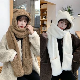 PVN22735 Mũ Lông liền Khăn Tai Gấu Có Chỗ Xỏ Tay T888