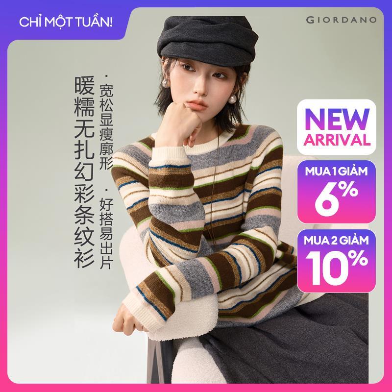 GIORDANO Women Sweaters Colorful Striped Sweaters Crewneck Raglan Sleeve Fashionable Casual Loose Sweaters 18356613