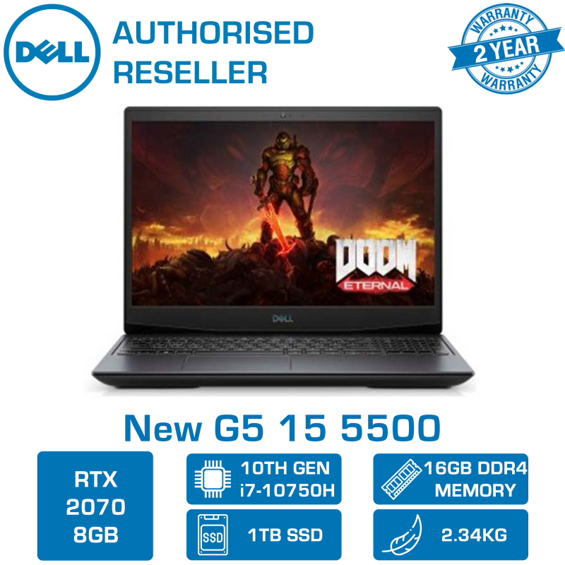 DELL New G5 15 5500 Gaming Laptop 5500-107118GL | 15.6 FHD 300nits WVA Anti-glare Display | Intel Core i7-10750H | 16GB DDR4 RAM | 1TB M.2 NVMe SSD | RTX 2070 8GB GDDR6 | 2yr Premium Support + 1yr Lojack | WIN 10 Home