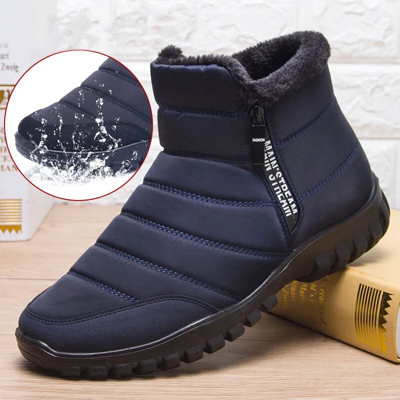 Mens Waterproof Snow Boots Double Side Zipper Breathable Sweat Winter Warm Boots Fur Lined Non-slip Old Man Dad Shoes qsw