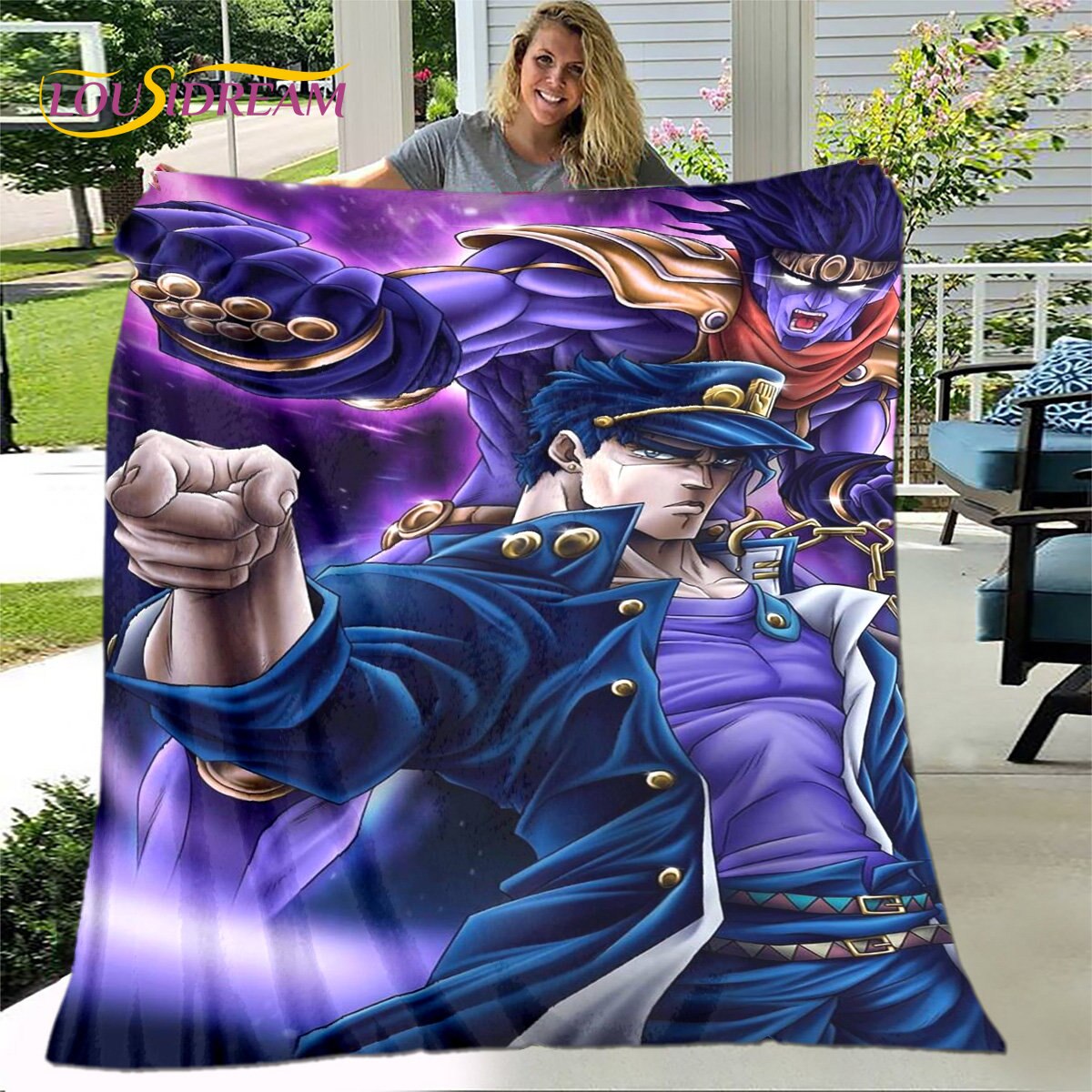 1 Anime JoJo phiêu lưu kỳ lạ chăn vải nhung mềm mại, chăn flannel chăn đắp cho Phòng ngủ phòng khách Sofa giường dã ngoại