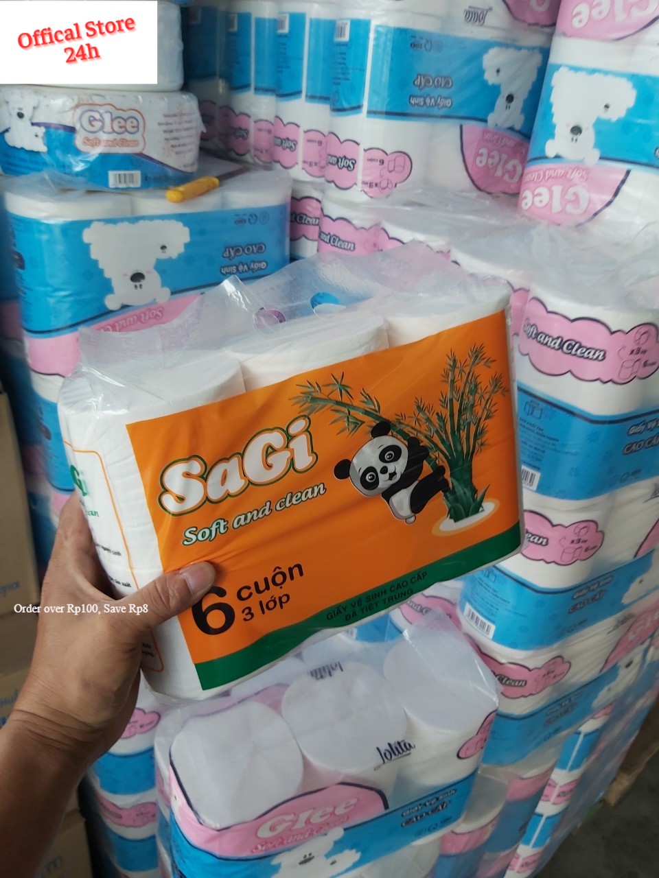Combo 6 cuộn Giấy vệ sinh không lõi gấu trúc SaGi Cao cấp - Mềm mịn, dai,không bụi,Hàng công ty, 3 lớp