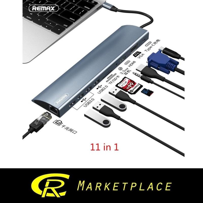 Remax RU-U70 11 in 1 USB Hub with 60W PD Charge 3*USB 3.0 Ports 1*HDMI 1*VGA 1*Type-C 1*SD Card Reader
