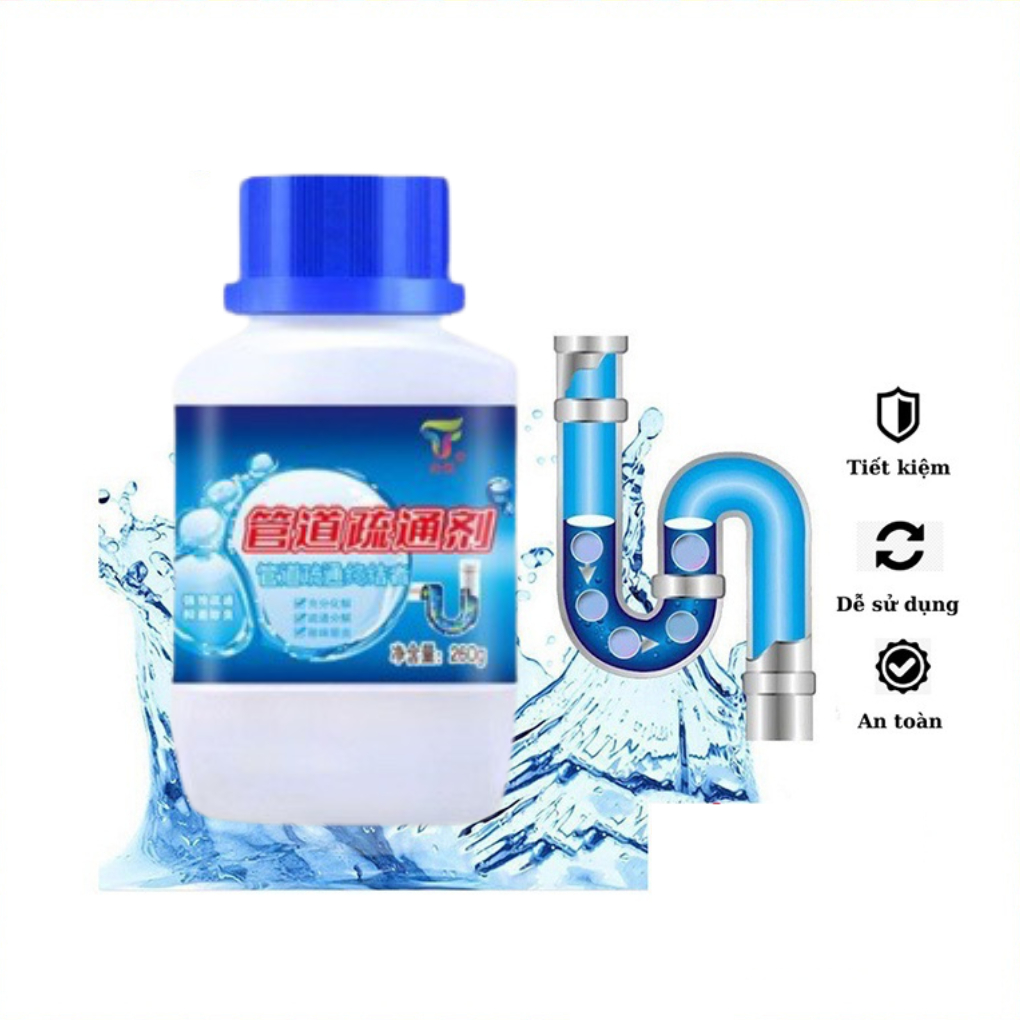 Bột thông tắc cống, bồn cầu, toilet cực mạnh 260g. bột làm sạch chống tắc nghẽn đường ống, lavabo, chậu rửa bát, rửa mặt