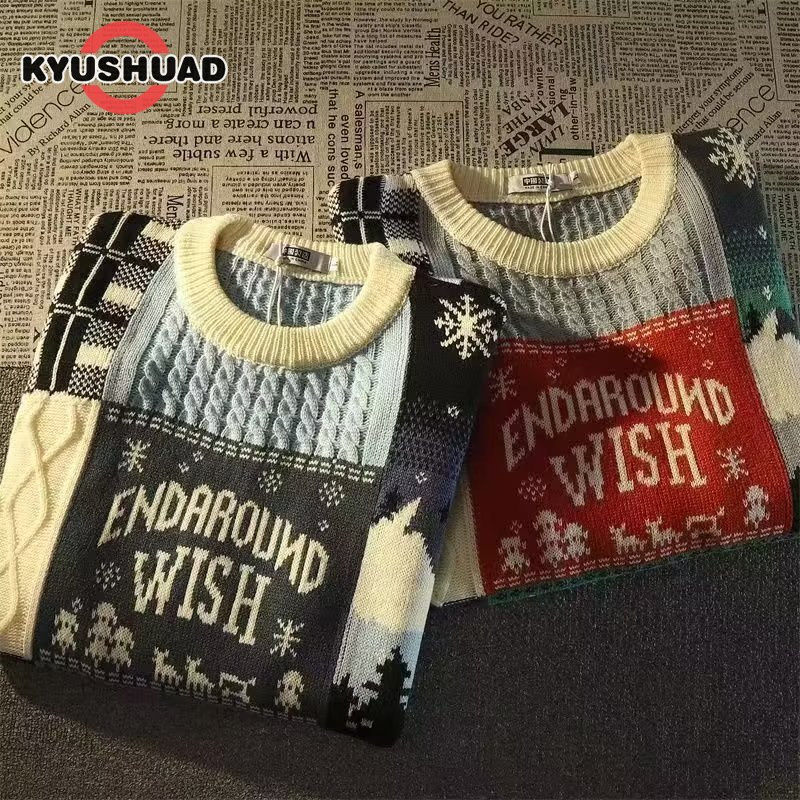KYUSHUAD Áo len nam và nữ cùng áo len trong mùa thu đông Giáng Sinh mới Áo len Retro lười Gió Áo khoác rộng xu hướng giải trí quần áo của những người yêu thích.