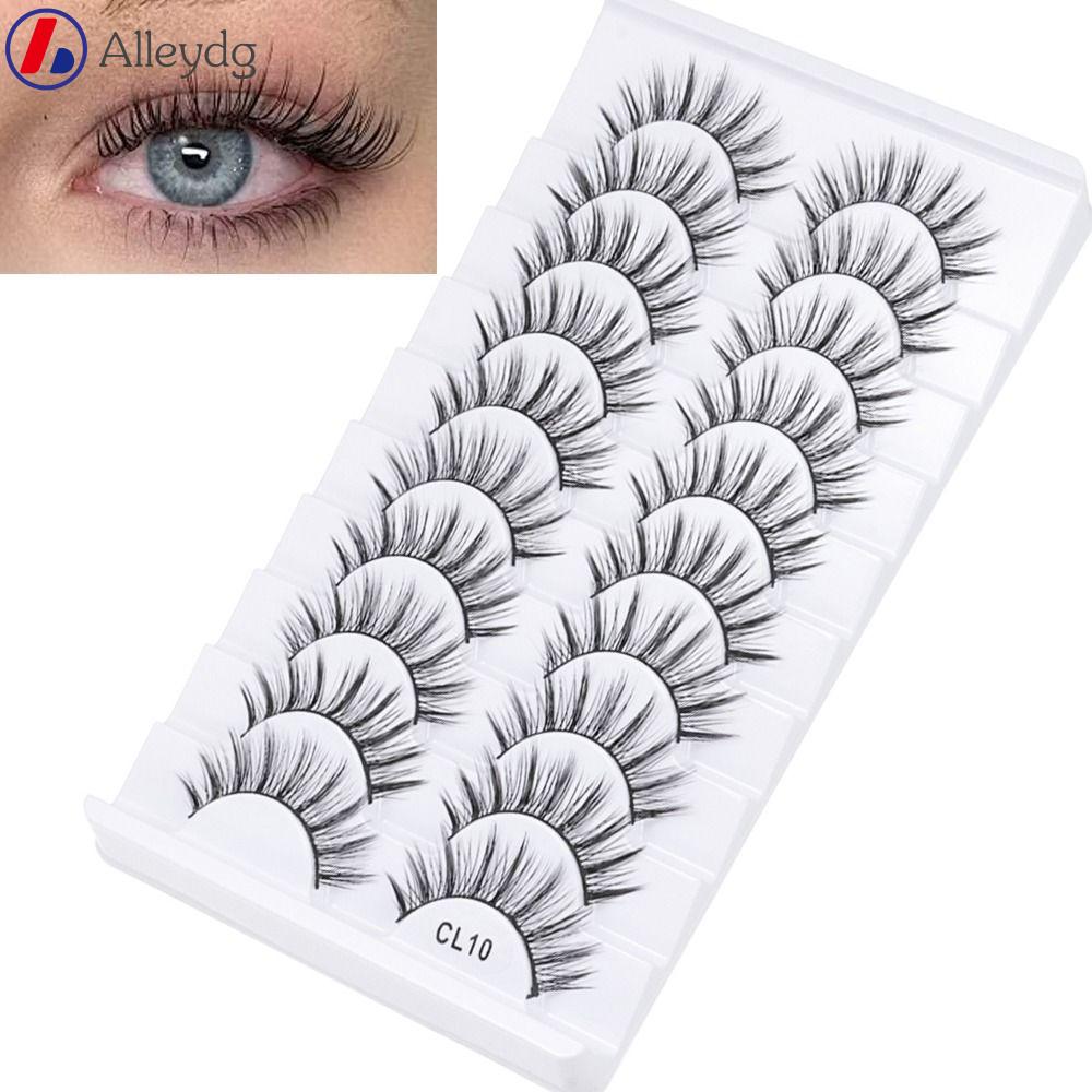 ALLEYDG 10 Pairs Natrual Long Lông mi giả Dải toàn bộ Thủ công Lông mi giả lông chồn 3D Thời trang nữ Không độc hại Dụng cụ trang điểm mắt Nối mi
