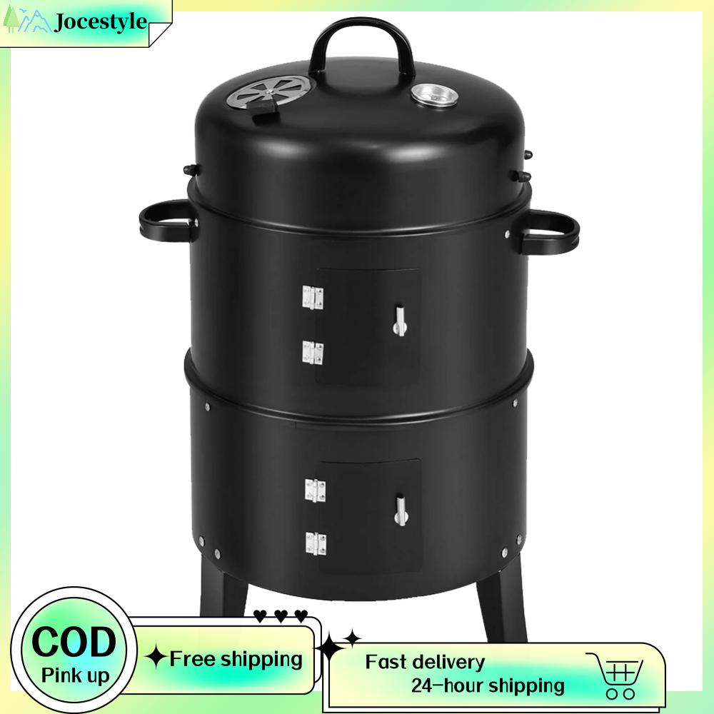 [Jocestyle Outdoor Mall]Vertical Charcoal Smoker with Built-In Thermometer 2-Door Bbq Grill, Round Bbq Grill for Outdoor Cooking. ราคา 1,129 บาท*ส่งฟรี