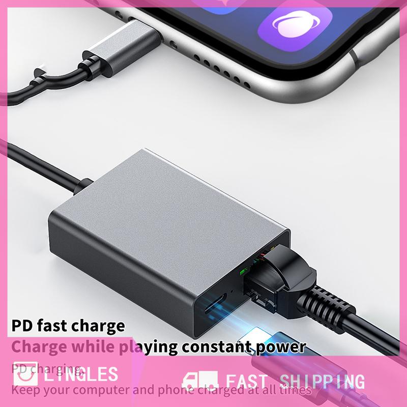LINGLES 1000Mbps Type-C To RJ45 Internet Cable Plug And Play USB To Ethernet Network Adapter Support PD Charging For Mobile Phone Tablet Presyo 498 Piso*Libreng Shipping