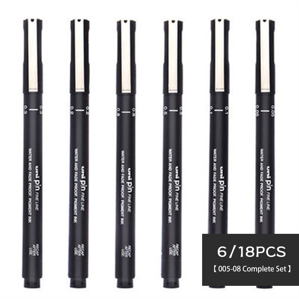 【Local】6/18PCS Unipin Mitsubishi Needle Pen Hook Line Pen Black 0.1 Only For Art 0.05 Needlework Hand-Painted 0.3 Drawing 0.8 School Supplies Aatroxw