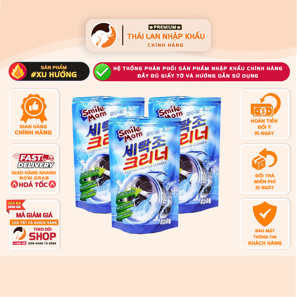 [COMBO 3 TÚI] Bột Tẩy Vệ Sinh Lồng Giặt Smile Mom 450g – Làm Sạch Lồng Máy Giặt Hiệu Quả