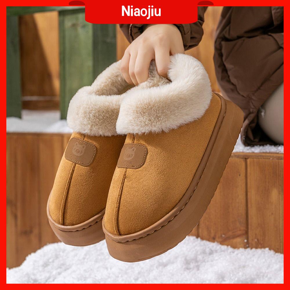 NIAOJIU Mềm mại Giày tuyết Đồ nhồi bông Lông thú giả Giày cotton Thời trang Thoải mái Giày nữ Mùa thu và mùa đông