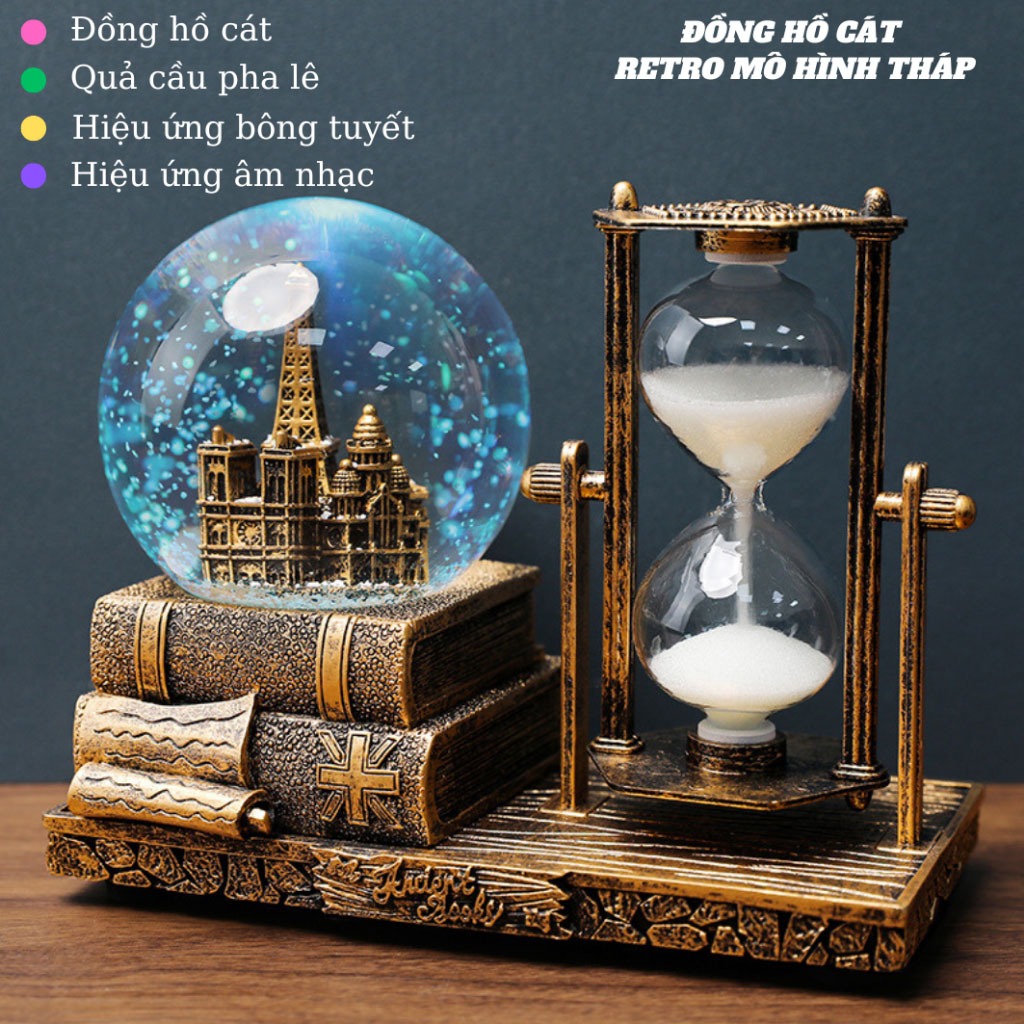 Quả Cầu Pha Lê Phát Sáng Nhiều Màu Có Nhạc Với Đồng Hồ Cát Nhảy Sinh Xắn Cổ Điển, Quà Tặng Lưu Niệm, Sinh Nhật Đầy Ý Nghĩa