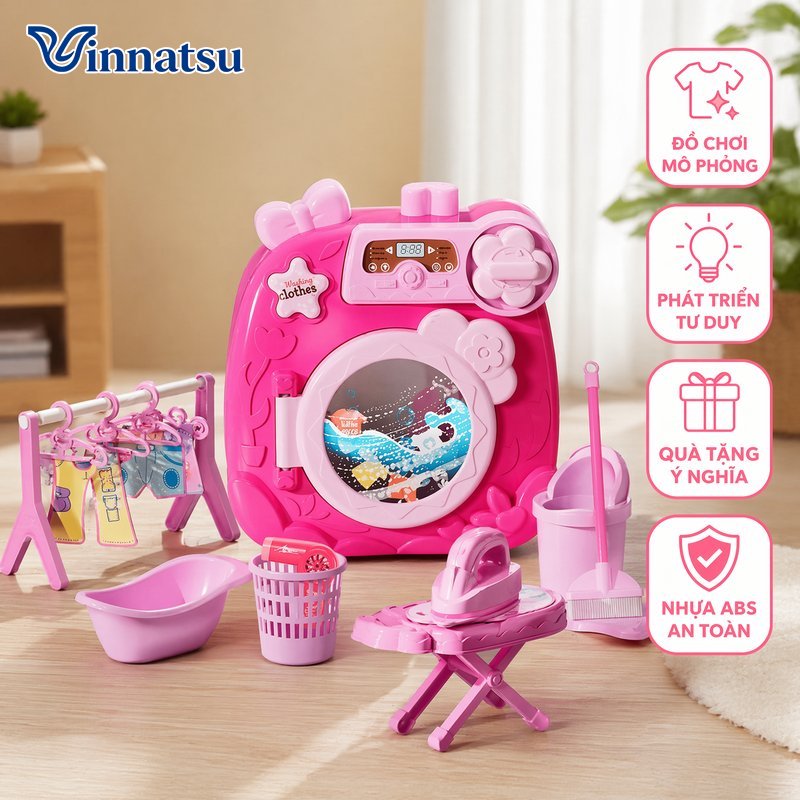 Vinnatsu Bộ đồ chơi máy giặt mini mô phỏng cho bé đồ chơi gia dụng giáo dục rèn kỹ năng thực hành chơi nhập vai an toàn