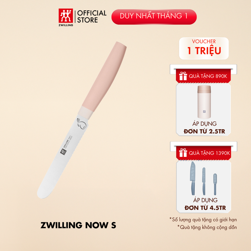 Dao tiện ích ZWILLING Now S 12cm (màu hồng) - tiện dụng cắt bánh mì, trái cây, phô mai, thịt chín