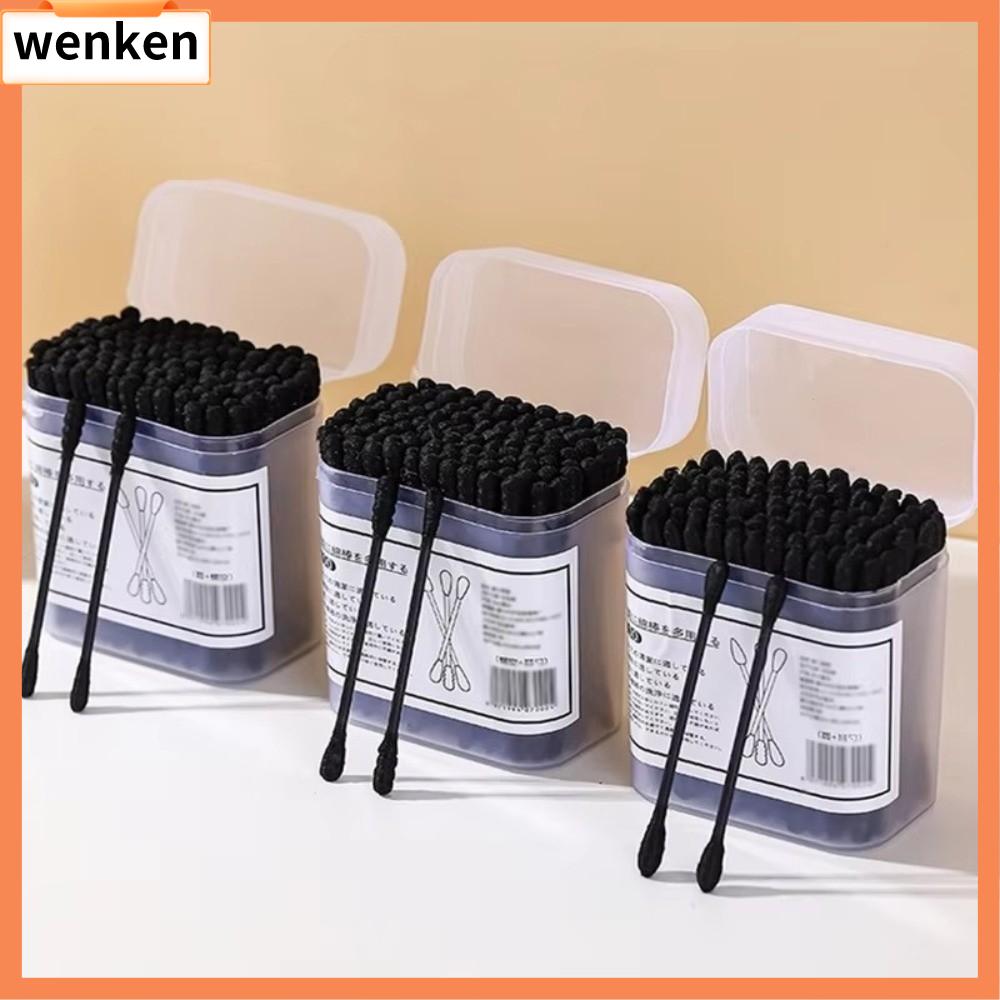 WENKEN 100Pcs Đen Tăm bông dùng một lần Mềm mại Hai đầu Tăm bông vệ sinh  Hình dạng xoắn ốc Tăm bông Dụng cụ chăm sóc da đẹp