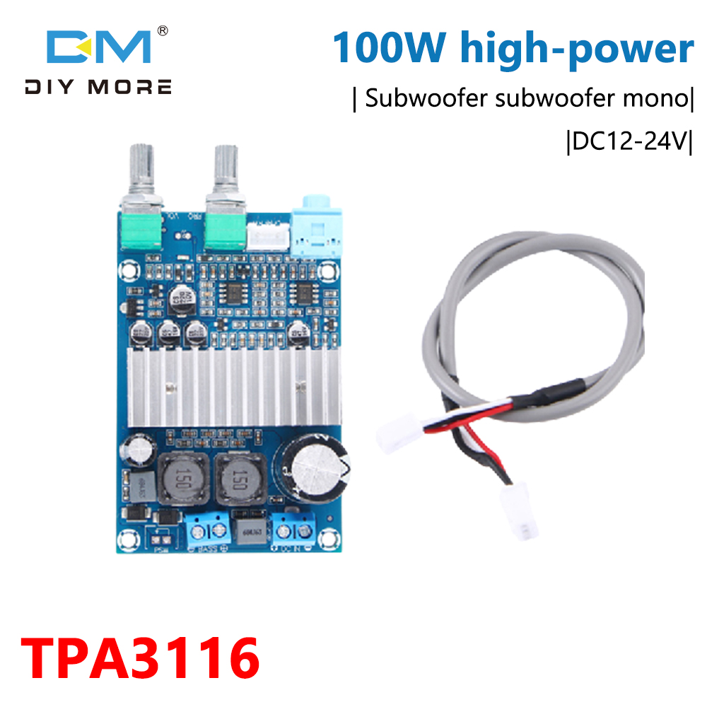  diymore Thiết bị khuếch đại công suất kĩ thuật số Board 100W công suất cao loa siêu trầm siêu trầm đơn kênh TPA3116D2 hiệu suất cao chip kết nối với Bass Bộ khuếch đại âm thanh cầu Hỗ trợ 100W  Bass kênh  Đầu ra DC12-24V 