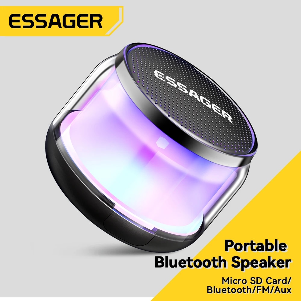 Essager Xách Tay Bluetooth Bộ Nhớ loa dạng thẻ siêu trầm Stereo Mini Loa để bàn Nhiều Màu Ánh Sáng Di Động loa âm thanh Bluetooth