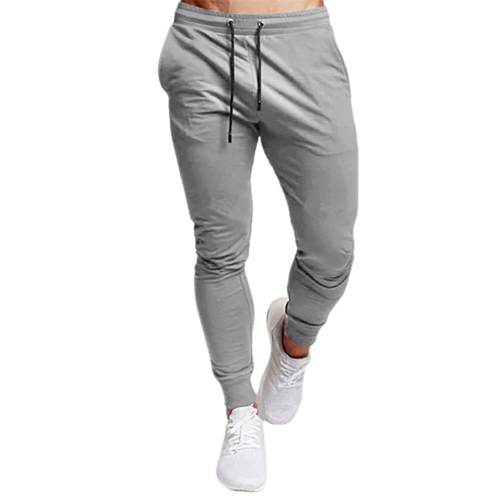 UHH Men Sport Pants Solid Color Elastic Waist Drawstring Ankle-banded Soft Fitness Sweat Absorption Running Men Sweatpants Male Clothing Men Trousers Elastic - 1