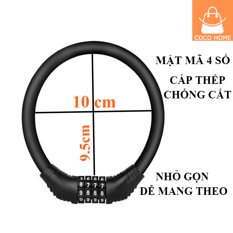 Khóa Dây Xe Đạp Chống Trộm Mật Mã 4 Số Lõi Thép Cao Cấp, An Toàn Cho Tài Sản Gia đình